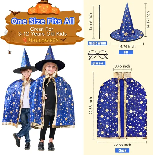 Vista 2 de Wizard Witch Cloak Costume Kids Witches Capes Wizard Cloak Ghost Costume Set Props