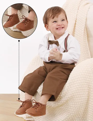 Vista 3 de AGJ Zapatos de vestir Oxford para bebés, niños y niñas, de piel sintética, suela suave, zapatos antideslizantes para caminar y bodas