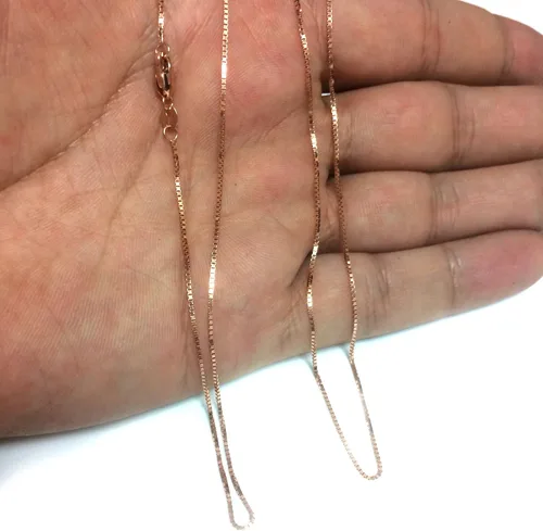 Vista 5 de Jewelry Affairs 14k Rose Solid Gold Mirror Box Chain Necklace, 0.8mm
