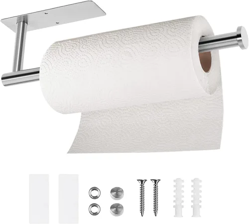 Vista 11 de Toalleros de papel para cocina, soporte para toallas de papel debajo del gabinete, soporte enrollable para toalla de baño, soporte para toallas