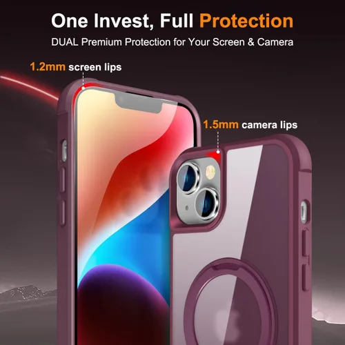 Vista 7 de Funda diseñada para iPhone 14 Plus con soporte de anillo magnético giratorio de 360° [Compatible con Mag-Safe] [Protección de Grado Militar] Fundas