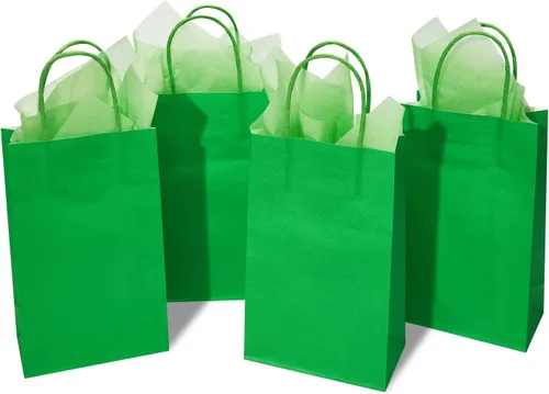 Vista 14 de DjinnGlory Paquete de 24 pequeñas bolsas de regalo de papel azul con asas de 9 x 5.5 x 3.15 pulgadas y 24 papel de regalo de seda para negocios