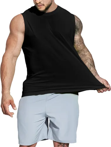 Vista 3 de MIER Camisetas de natación sin mangas UPF 50+ para hombre, secado rápido, para correr, con protección UV