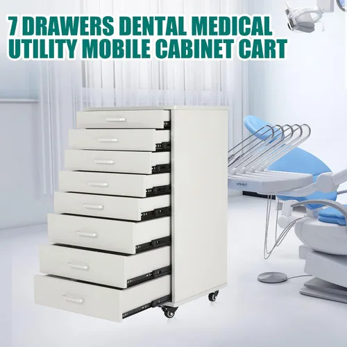 Vista 2 de Medical Dental Assistant's Mobile Cabinet Alabama Cart Utility Cart Carrito 7 cajones con asa, fácil de sacar y empujar hacia atrás. Blanco