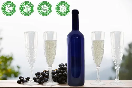 Vista 4 de PARTY BARGAINS Copas de champán con forma de cristal (8 onzas), paquete de 8, inastillables, elegantes copas de vino de plástico desechables