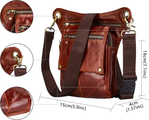 Vista 2 de LATÓN TACKS cuero vintage hecho a mano motocicleta al aire libre bicicleta gota cuero pierna bolsa para hombres mujeres muslo bolsa cintura riñonera