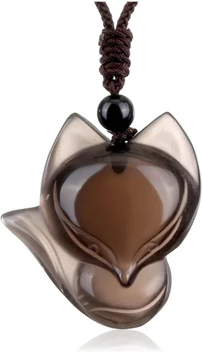 Vista 6 de Jovivi Paquete – 2 artículos Collar de zorro de cristal de fluorita natural + collar de zorro de obsidiana de hielo, collares de piedras preciosas