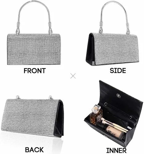 Vista 3 de Yokawe Bolso de mano con diamantes de imitación para mujer bolso de noche con cristales brillantes para bodas fiestas bailes cócteles