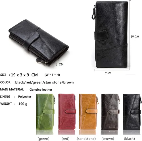 Vista 2 de Contacts Cuero real mujeres secretaria cremallera teléfono titular embrague monedero cartera (negro), Negro -, Casual