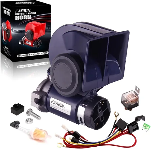 Vista 8 de FARBIN Bocina de aire para bocina de tren de coche para camiones, kit de bocina de coche ruidosa con botón Compact, blue, 12V 150dB loud, with