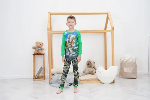 Vista 8 de Pijamas para niños, dinosaurio, cohete, espacio, 4 piezas, conjunto de ropa de dormir de 2 a 12 años