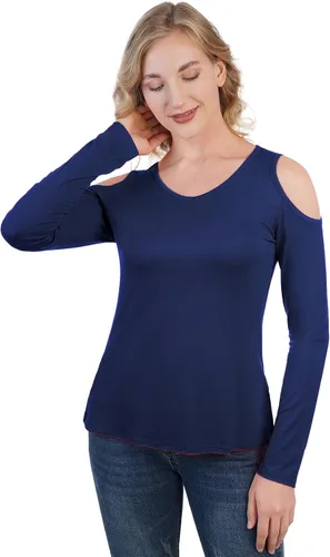 Vista 4 de Camiseta de manga larga con cuello en V y hombros descubiertos para mujer