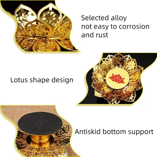 Vista 2 de Diwali Diya Vilakku - Juego de 2 portavelas para Pooja Ghee, portavelas de aceite de Puja indio, Lotus Diya para Diwali Pooja, suministros de altar