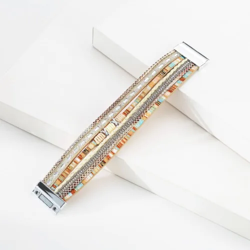 Vista 3 de Pulsera multicapa de cuero Pulsera de señoras cierre de mujer