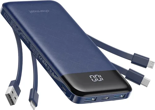 Vista 13 de charmast Cargador portátil de 10000 mAh, 4 cables integrados, 6 salidas/3 entradas, carga rápida de 3 A, compatible con iPhone, iPad, Samsung