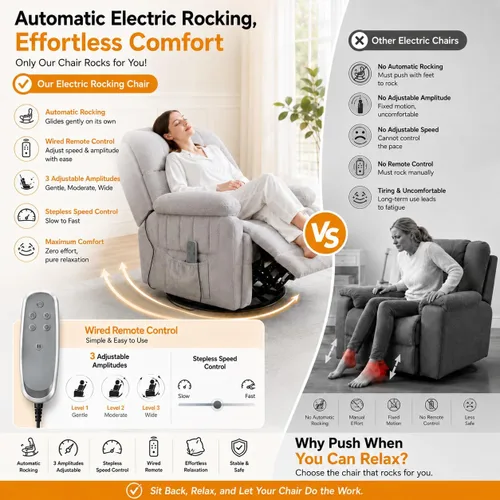 Vista 5 de Silla reclinable mecedora eléctrica automática con 3 velocidades