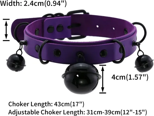 Vista 2 de Multicolor PU Simulated Leather Black-tone Silver-tone 4cm Large Bell Rivets Neckband Choker Necklace