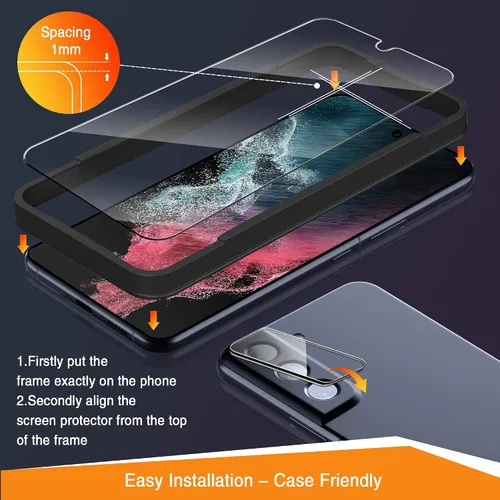 Vista 5 de [Paquete de 3+2] Protector de pantalla para Samsung Galaxy S22 Plus/S22+Plus 5G, protector de pantalla de vidrio templado para Galaxy S22 Plus + 2