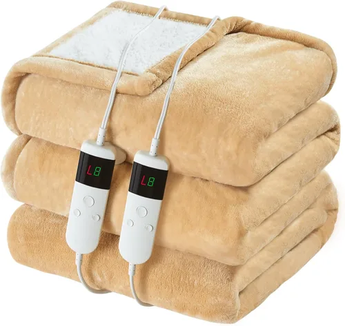 Vista 27 de Manta térmica eléctrica de 50 x 60 pulgadas, manta eléctrica de franela suave y sherpa con 10 niveles de calefacción, se apaga automáticamente