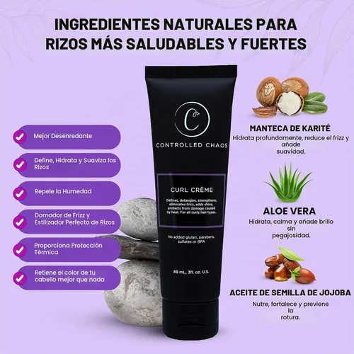 Vista 6 de Controlled Chaos, Como se ve en Shark Tank Curl Defining Cream para todo tipo de cabello para añadir suavidad y controlar el rizado, crema
