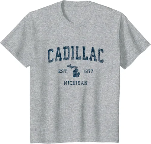 Vista 3 de Cadillac Michigan MI Vintage Sports Design Navy Print Camiseta