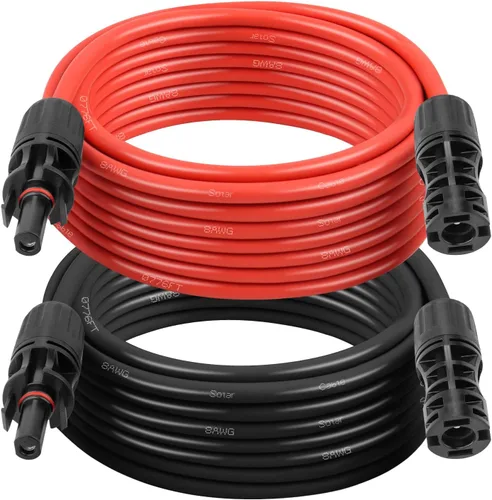 Vista 21 de XRDS -RF Cable de extensión solar 8AWG 3FT paquete de 2 unidades (rojo + negro), cable fotovoltaico con conectores solares macho/hembra, cable