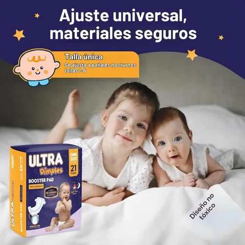 Vista 6 de Dimples Booster Pads, insertos para doblar pañales para bebé con adhesivo, 1 tamaño para todos los pañales, aumenta la absorción, no más fugas