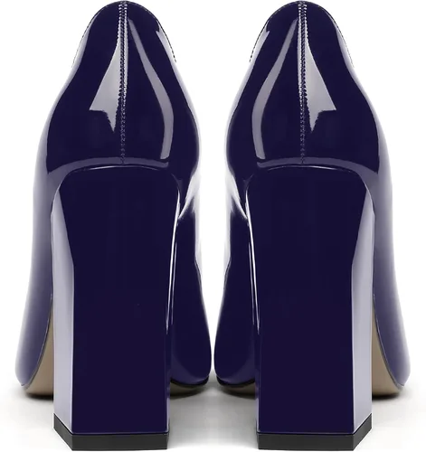 Vista 4 de MERRORI Zapatos de tacón alto y grueso para mujer, con puntera cuadrada, 4 pulgadas