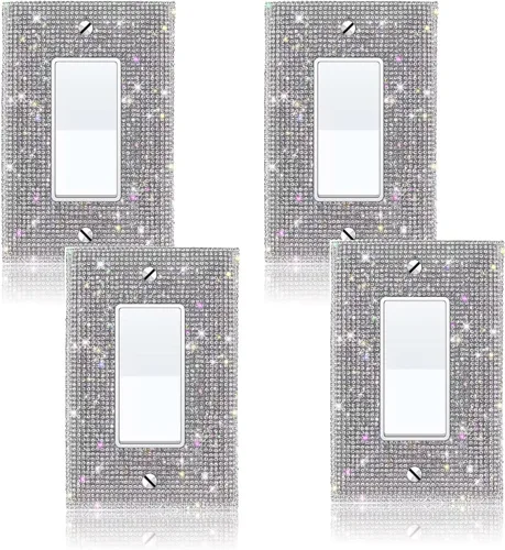 Vista 13 de Cubierta de interruptor de luz con brillos genéricos y enchufes, cubierta de placa de pared con diamantes de imitación brillantes, cubiertas