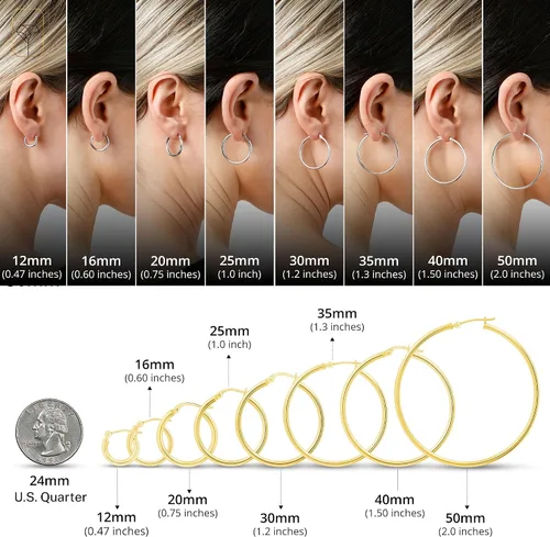 Vista 4 de Aretes de aro de oro macizo de 14 quilates para mujer, aretes de aro de oro amarillo o blanco de 14 quilates, aretes de oro real de 14 quilates