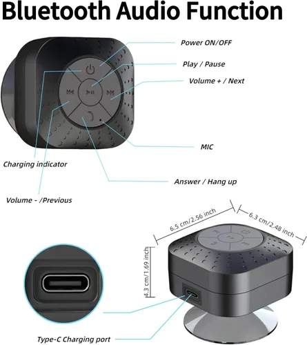 Vista 6 de Mini altavoces de ducha Bluetooth, altavoz inalámbrico portátil con ventosa, se empareja fácilmente a teléfonos, tabletas, computadora, regalo