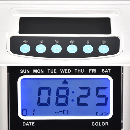 Vista 2 de Yescom Asistencia Punch Time Clock Bundle Employee Payroll Recorder LCD Pantalla con 100 tarjetas, 1 soporte para tarjetas de tiempo, 2 llaves