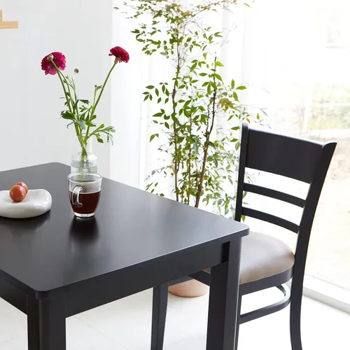 Vista 4 de Livinia Cabin 33.5" Mesa de comedor de madera/Mesa de cocina rectangular pequeña moderna de madera maciza de estilo granja (negra)