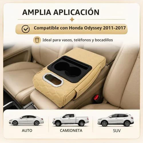 Vista 3 de Priprilod Almohada beige para reposabrazos de consola central de automóvil, espuma viscoelástica con portavasos y soporte para teléfono celular