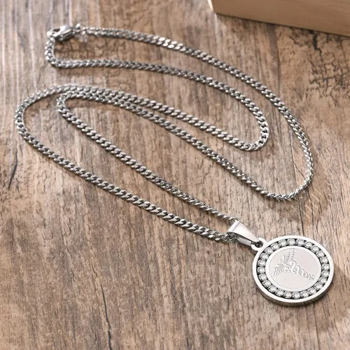 Vista 106 de VNOX Collar con colgante personalizado de acero inoxidable con grabado personalizado para identificación de alerta médica de emergencia para hombres