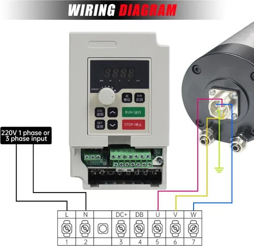 Vista 6 de Inversor VFD de 2.2KW 220V 11A 3HP Unidad de frecuencia variable 2200W husillo Control del motor Convertidor VSD 0-1000Hz con cable de extensión