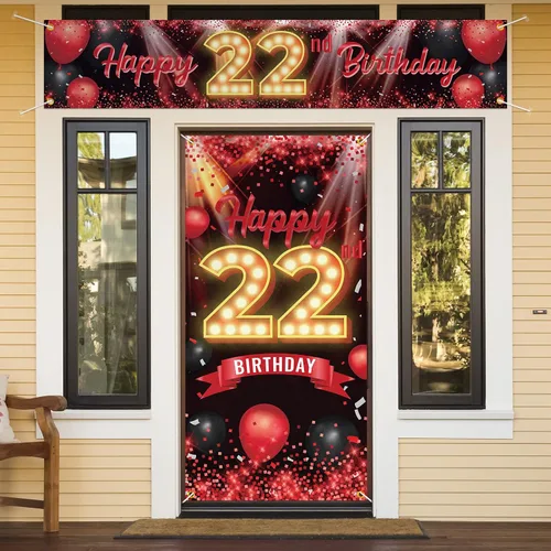 Vista 7 de Juego de carteles de feliz cumpleaños 10 para puerta, porche, decoraciones de cumpleaños de 10 años, suministros de fiesta para mujeres y hombres