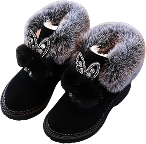 Vista 5 de Baby Girls Booties Toddler Snow Boots Infant Winter Warm Princess Shoes Kids Fleece Prewalker Non-Slip Footwear Outdoor