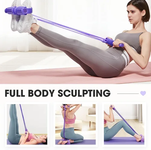 Vista 5 de Bandas elásticas multifuncionales de resistencia de yoga de 6 tubos para estiramiento de cintura, brazo y pierna, ayuda de entrenamiento asequible