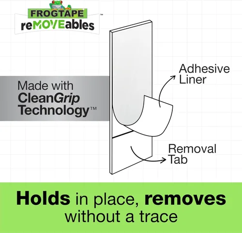 Vista 6 de FrogTape reMOVEables - Mini ganchos adhesivos para colgar, 18 ganchos transparentes y 24 tiras adhesivas, clips de interior sin daños para luces