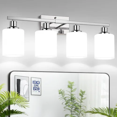Vista 19 de MOKATNG Juego de 2 apliques de pared para baño, luces de tocador modernas negras con pantalla de vidrio blanco, lámpara de pared de baño