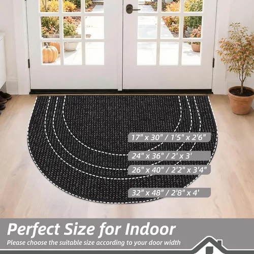 Vista 2 de BEQHAUSE Tapete Atrapa Suciedad para Puerta 17" x 30" Semicírculo Antideslizante Lavable Tapetes de Entrada Alfombras Absorbentes de Bienvenida