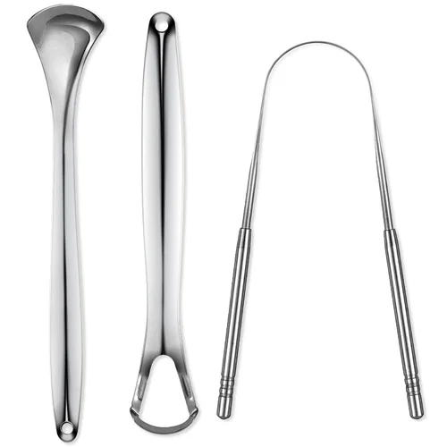 Vista 10 de Raspador de lengua para adultos, limpiador de lengua de metal con estuche de almacenamiento plateado, limpiador bucal de acero inoxidable resistente
