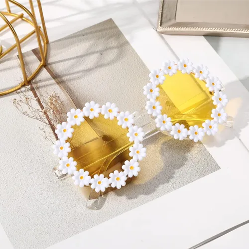 Vista 5 de 3PCS Women Hippie Costume Set - 70s Hippie Boho Flower Headband Gold Peace Sign Necklace Hippie Daisy Sunglasses for Women