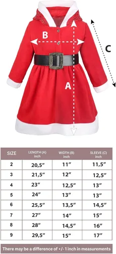 Vista 9 de Lilax Vestido rojo con capucha y cinturón navideño para niñas pequeñas, Rojo