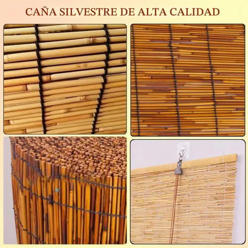 Vista 4 de Persianas de bambú QCLUEU para patio exterior, cortinas de bambú, persianas enrollables de caña para exterior, cortinas de bambú para ventanas Café