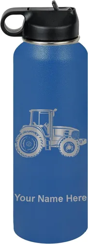 Vista 43 de LaserGram Botella de agua personalizada, tractor agrícola, acero inoxidable de doble pared aislada al vacío con popote superior, regalo grabado