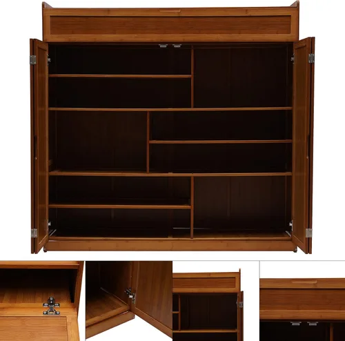 Vista 4 de Zapatero grande de 7 niveles con puertas y compartimento alto, organizador de almacenamiento para tacones, botas, zapatero para 28-33 pares
