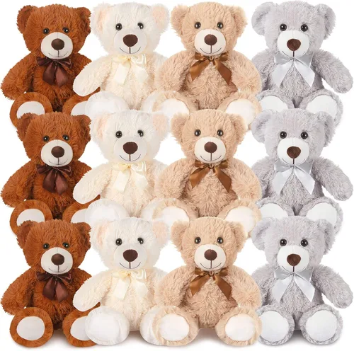 Vista 11 de Zhanmai 12 piezas de oso de peluche de 14 pulgadas, operación a granel, regalos de graduación 2025, oso de peluche a granel para regalos de Marrón