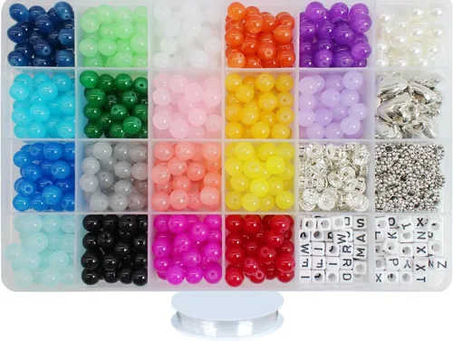 Vista 24 de Cuentas de vidrio de 0.157 pulgadas a granel para hacer joyas, 4700 piezas redondas de cuentas de jade de imitación para pulseras y pulseras